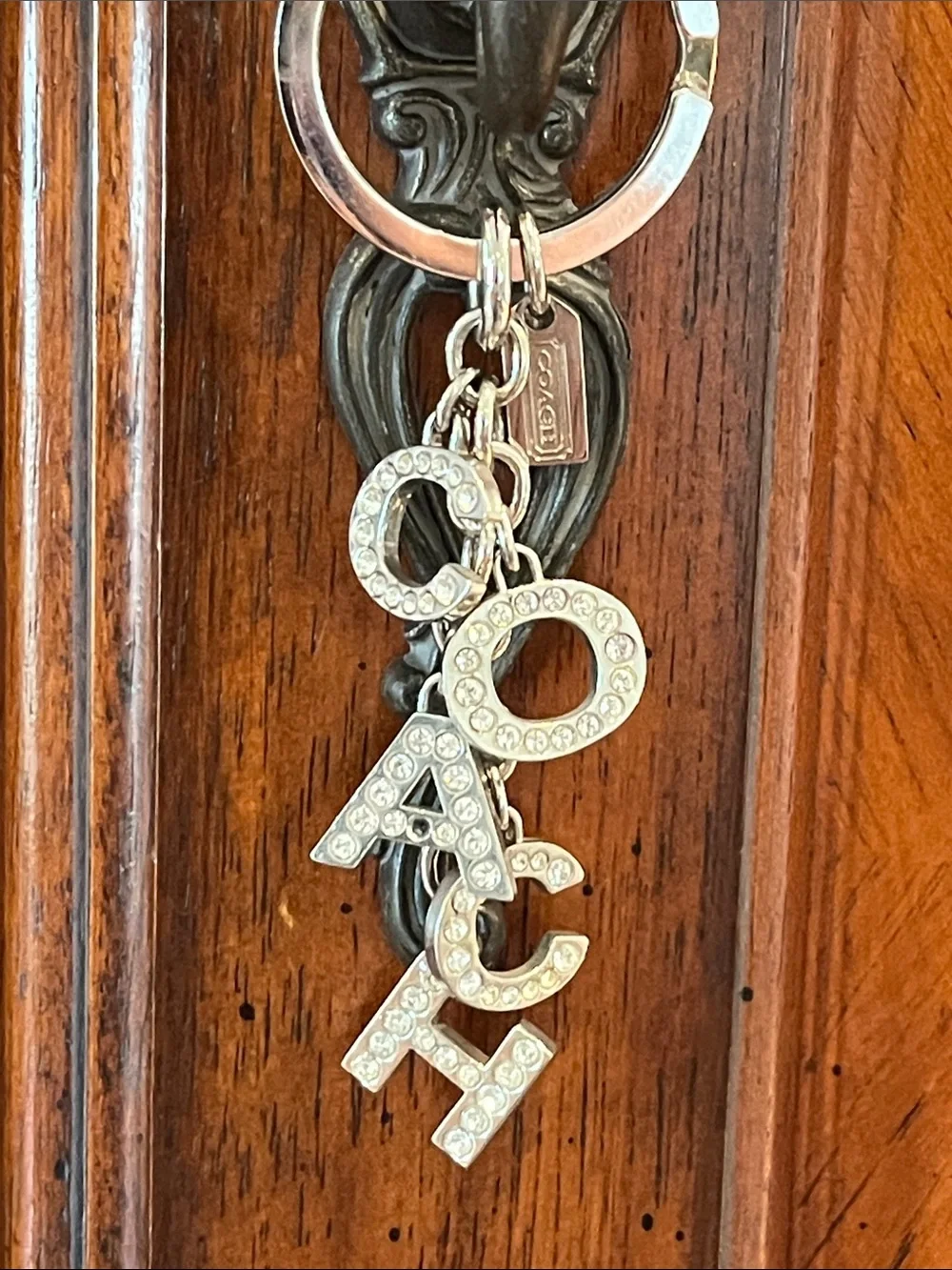 Coach Signature Crystal Letter Silver Key Chain Fob Purse Charm